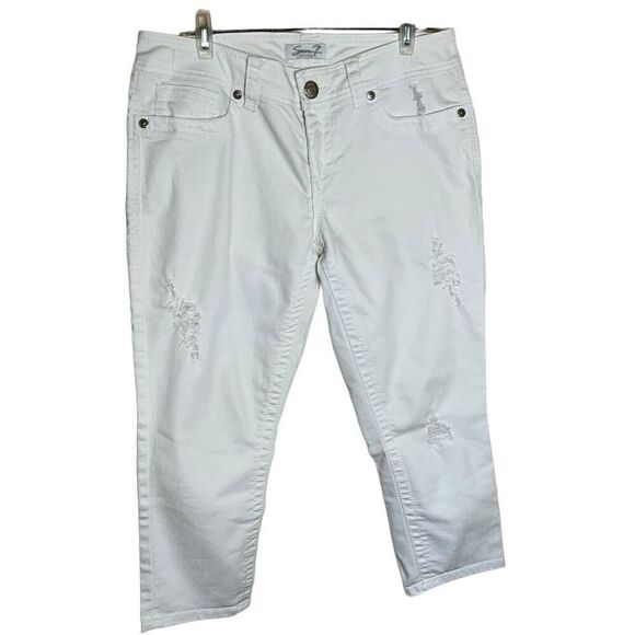 7 For All Mankind Womens 12 Capris White Rhinestones Distressed Pockets Stretch - Picture 1 of 15